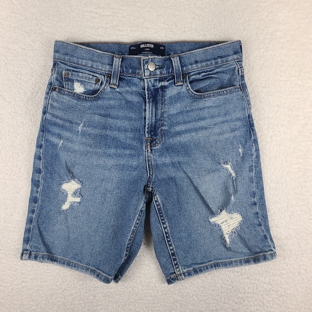 Hollister Jean Shorts Mens 29 Blue Loose Distress Epic Flex 9" Inseam‎ Denim